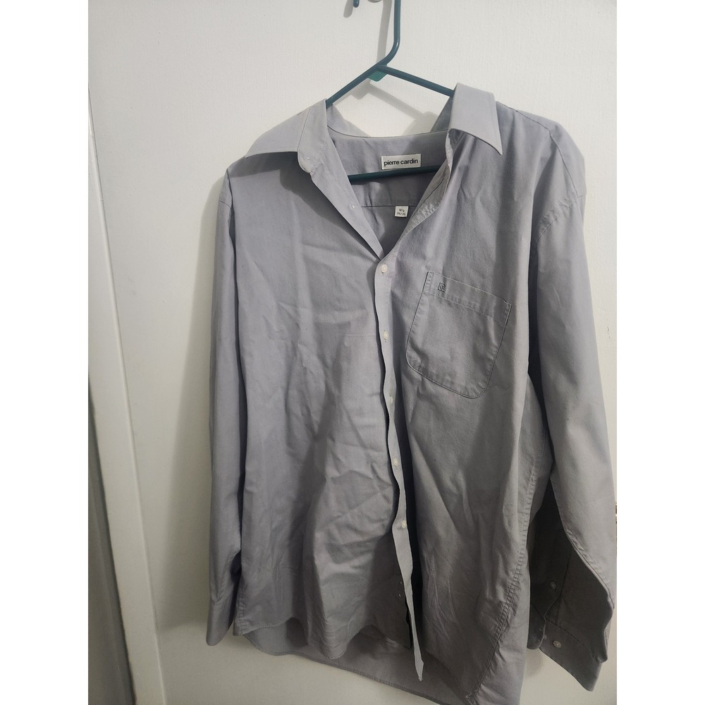 Pierre Cardin Mens Gray Long Sleeve Button Down Dress Shirt 16.5 34/35 Pocket - Picture 1 of 5